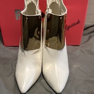 Red Kiss  White  with Gold Accent  Stiletto booties